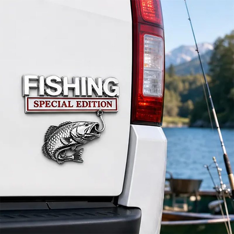 Fishing Hook - Emblème de voiture en métal Chrome