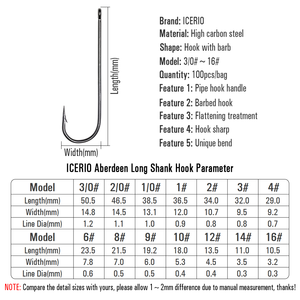 ICERIO 100 pièces 16 #   - 3/0 - Fishing Hook Barbless avis et prix